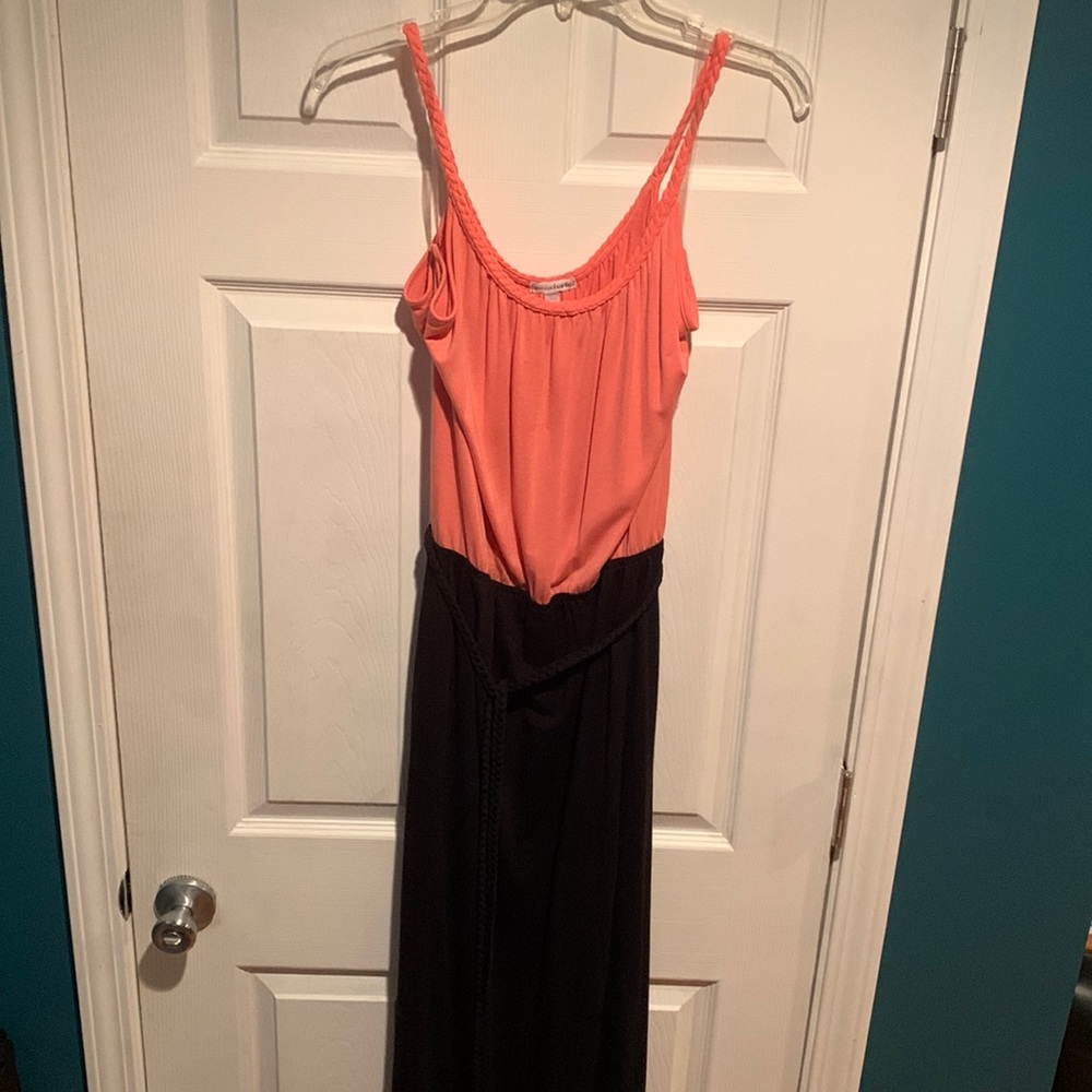 Coral and black sleeveless dress